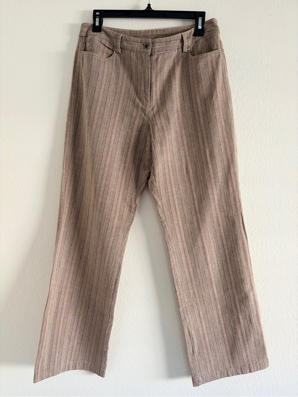 Vintage 70s style Rafaella Brown Taupe Pinstripe Wide Leg Pants